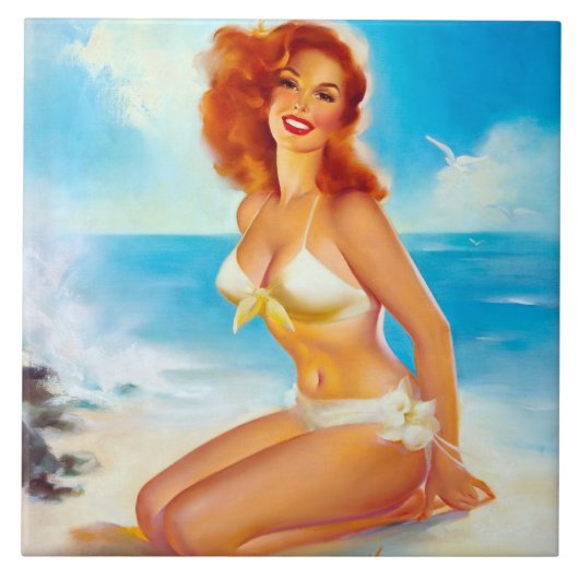 Am Strand Pin Up Fliese (Vorderseite)