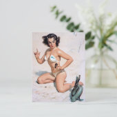 Am Strand Pin Up Postkarte (Stehend Vorderseite)