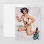 Am Strand Pin Up Postkarte (Vorne/Hinten)