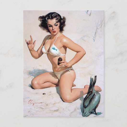 Am Strand Pin Up Postkarte (Vorderseite)