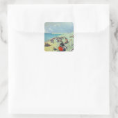 Am Strand Quadratischer Aufkleber (Tasche)