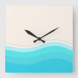 Am Strand windet sich eine Meereswelle. Quadratische Wanduhr