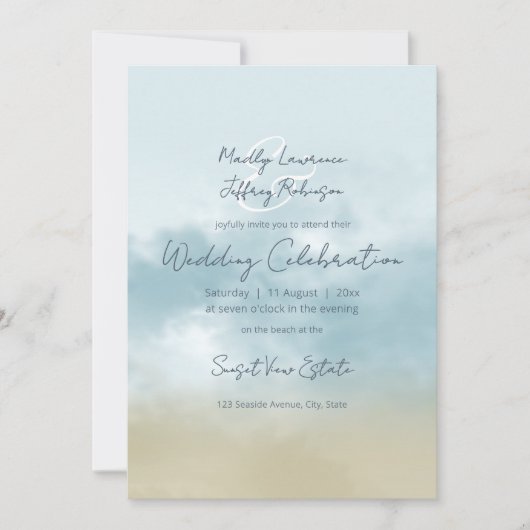 Am Ufer des Ozeansurfstrands, alles in einer Hochz Einladung (Vorderseite)