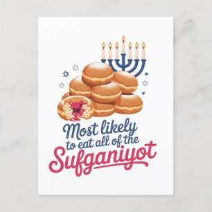 Am wahrscheinlichsten essen alle Sufganiyot Hanukk Ankündigungspostkarte