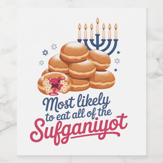Am wahrscheinlichsten essen alle Sufganiyot Hanukk Weinetikett (Einzelnes Label)