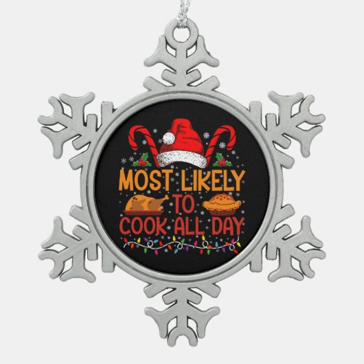 Am wahrscheinlichsten kochen den ganzen Erntedank  Schneeflocken Zinn-Ornament (Vorderseite)