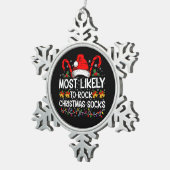 Am wahrscheinlichsten Rock Weihnachtssocken Funny Schneeflocken Zinn-Ornament (Rechts)