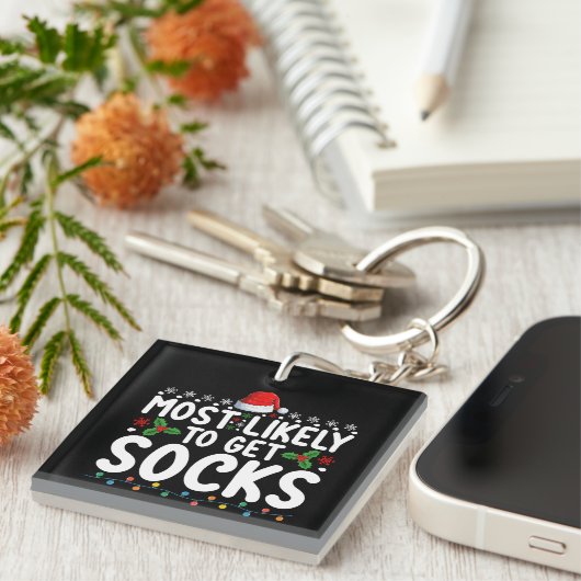 Am wahrscheinlichsten Socken Weihnachts-Familienur Schlüsselanhänger (Vorderseite rechts)