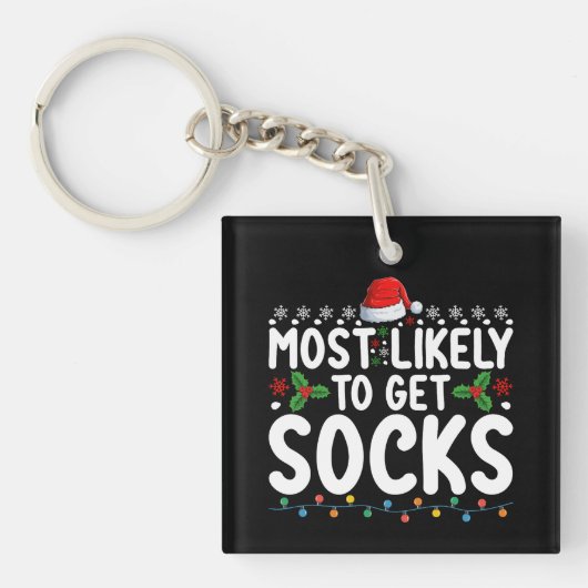 Am wahrscheinlichsten Socken Weihnachts-Familienur Schlüsselanhänger (Vorderseite)
