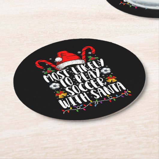 Am wahrscheinlichsten wird Fußball mit Weihnachtsf Runder Pappuntersetzer (Angewinkelt)