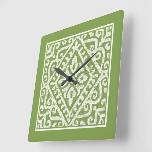 Amadora grünes Muster Quadratische Wanduhr (Winkel)