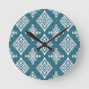 Amadora Teal Blue Pattern Runde Wanduhr