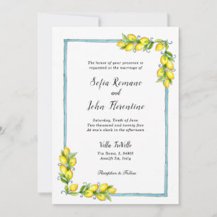 Amalfi-Aquarell Zitronen Vintage-Hochzeit Einladung