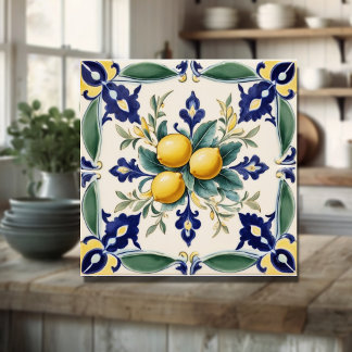 Amalfi Blau Weiße Zitronen Italienische Keramikfli Fliese