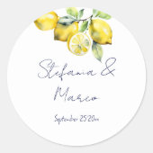 Amalfi-Blaue Fliesen-Zitronenvorlage Runder Aufkleber (Vorderseite)