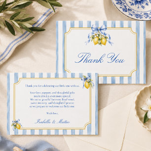 Amalfi Blaue Schleife Lemon Baby Shower  Dankeskarte