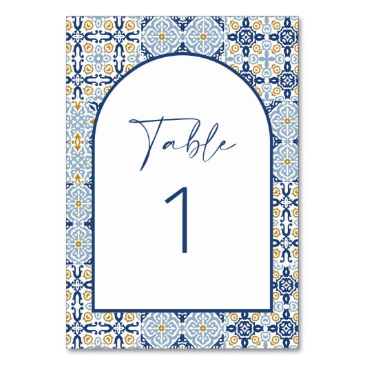 Amalfi Blaue und Gelbe Fliese Tischnummer (Vorderseite)