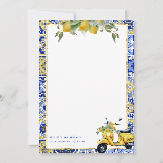 Amalfi Blue Tile Italian Scooter Lemons Notecard Einladung (Vorderseite)