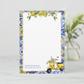 Amalfi Blue Tile Italian Scooter Lemons Notecard Einladung (Stehend Vorderseite)