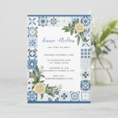Amalfi Blue Tile Mediterranean Lemon Wedding Einladung (Stehend Vorderseite)