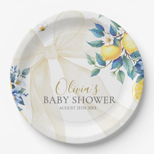 Amalfi Citrus Tile Lemon Mediterranean Baby Shower Pappteller (Vorderseite)