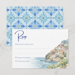 Amalfi Coast Amore | Watercolor Seaside Wedding RSVP Karte