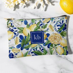 Amalfi Coast Blue Tile Lemon Monogramm Zubehörtasche
