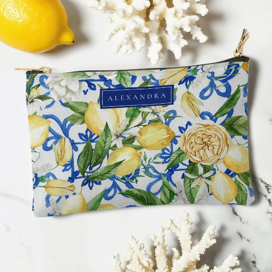 Amalfi Coast Blue Tile Lemon Personalisiert Zubehörtasche