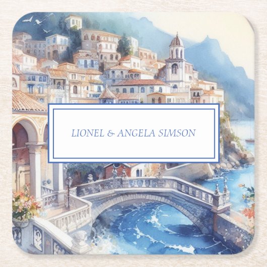 Amalfi Coast Blue Tiles Italien Personalisiertes F Rechteckiger Pappuntersetzer (Vorderseite)