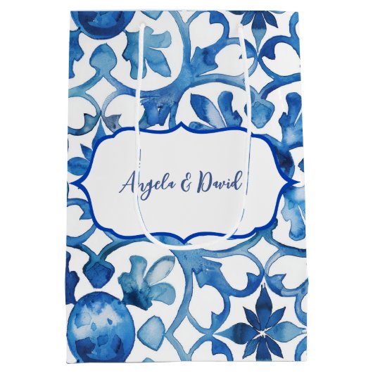 Amalfi Coast Blue White Tiles Italien Mittlere Geschenktüte (Rückseite)