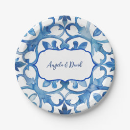 Amalfi Coast Blue White Tiles Italien Pappteller