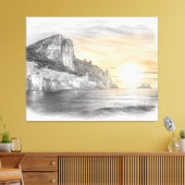 Amalfi coast cliffside village sunset drawing leinwanddruck (Insitu (Wohnzimmer))