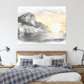 Amalfi coast cliffside village sunset drawing leinwanddruck (Insitu (Schlafzimmer))