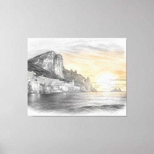 Amalfi coast cliffside village sunset drawing leinwanddruck (Vorderseite)