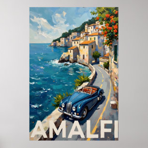 Amalfi Coast Drive: Retro Italienisches Ölgemälde Poster