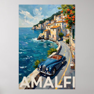 Amalfi Coast Drive: Retro Italienisches Ölgemälde Poster