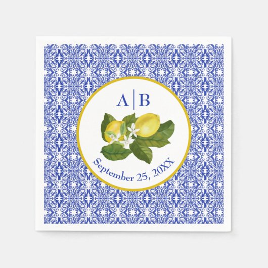 Amalfi Coast I Italian Lemon & Blue Tile Mongram Serviette (Vorderseite)