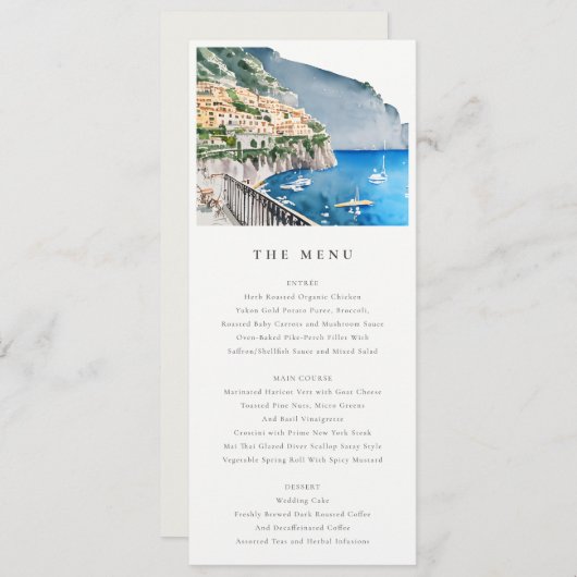 Amalfi Coast Italy Landscape Wedding Menu Card Einladung (Vorne/Hinten)