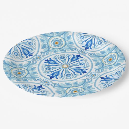 Amalfi Coast Italy Mediterranean Tile Wedding Pappteller (Schrägansicht)
