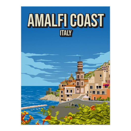 Amalfi Coast Italy Vintage Minimal Travel Poster (Vorderseite)