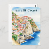 Amalfi Coast Italy Watercolor Cliffside Town Postkarte (Vorne/Hinten)