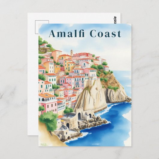 Amalfi Coast Italy Watercolor Cliffside Town Postkarte (Vorne/Hinten)