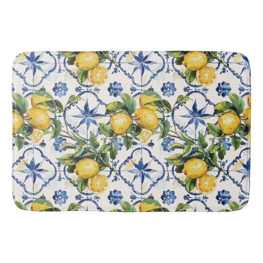 Amalfi Coast Lemon and Tiles Pattern Badematte (Vorderseite)
