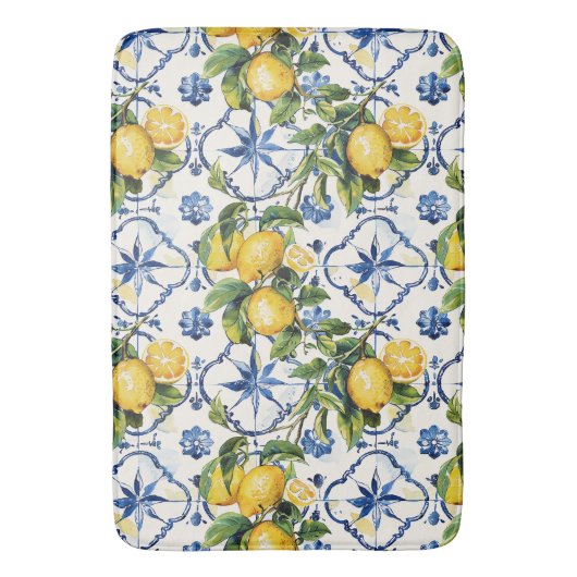 Amalfi Coast Lemon and Tiles Pattern Badematte (Vorderseite Vertikal)