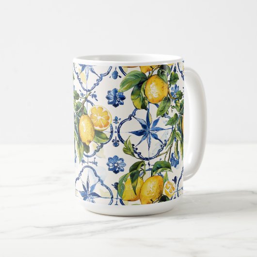 Amalfi Coast Lemon and Tiles Pattern Kaffeetasse (VorderseiteRechts)