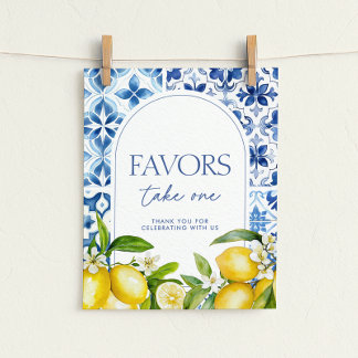Amalfi Coast Lemon Baby Shower Favors Sign Poster