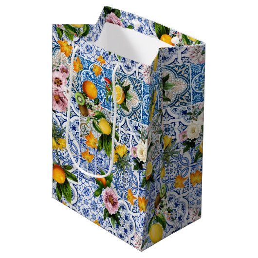 Amalfi Coast Lemon Bouquet Tiles Italien Mittlere Geschenktüte (Vorderseite Schrägansicht)