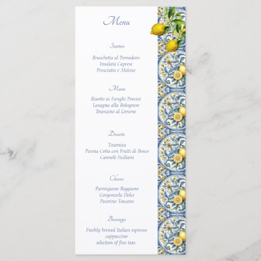 Amalfi Coast Lemon Tiles Italien Hochzeit Menükarte (Vorderseite)