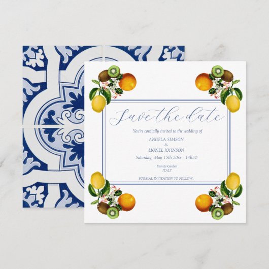 Amalfi Coast Lemon Tiles Italien Personalisiert Save The Date (Vorne/Hinten)
