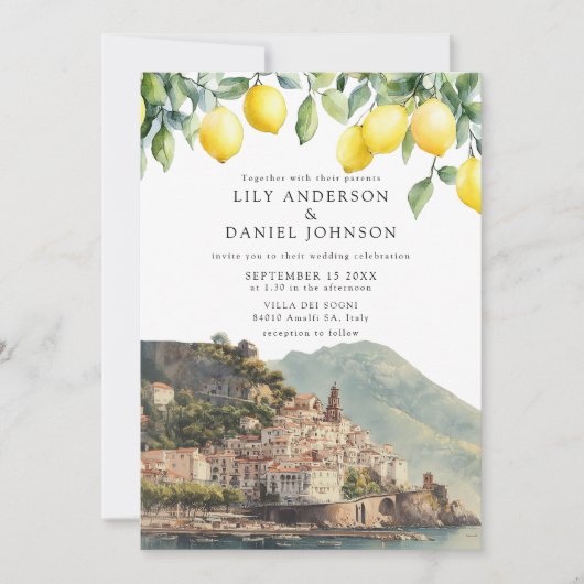 Amalfi Coast Lemons Italian Wedding Einladung (Vorderseite)